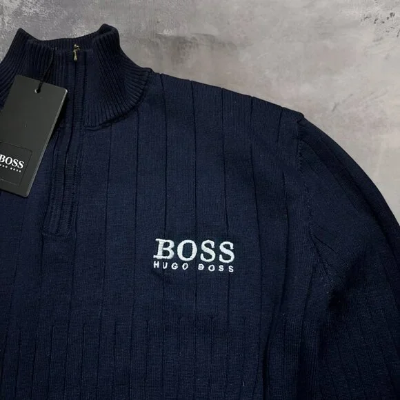 HUGO BOSS MEN'S HALF-ZIP SWEATER IN CLASSIC NAVY BLUE